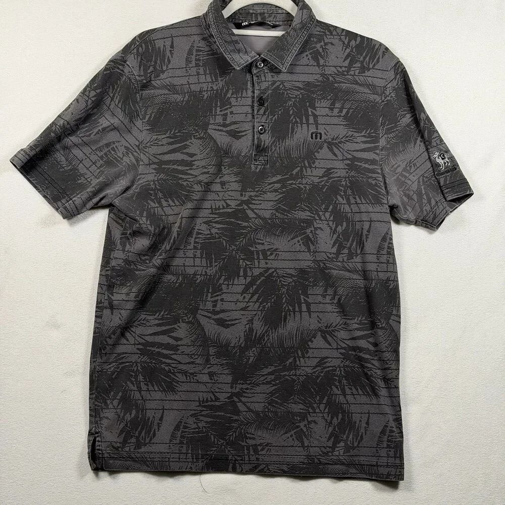 TravisMathew Gray Botanical Print Polo Shirt Camelback Golf Club Men’s Medium